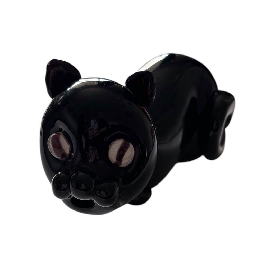Bischoff Black Cat Italian Murano Glass Decanter Marble Eyes Vintage Empty